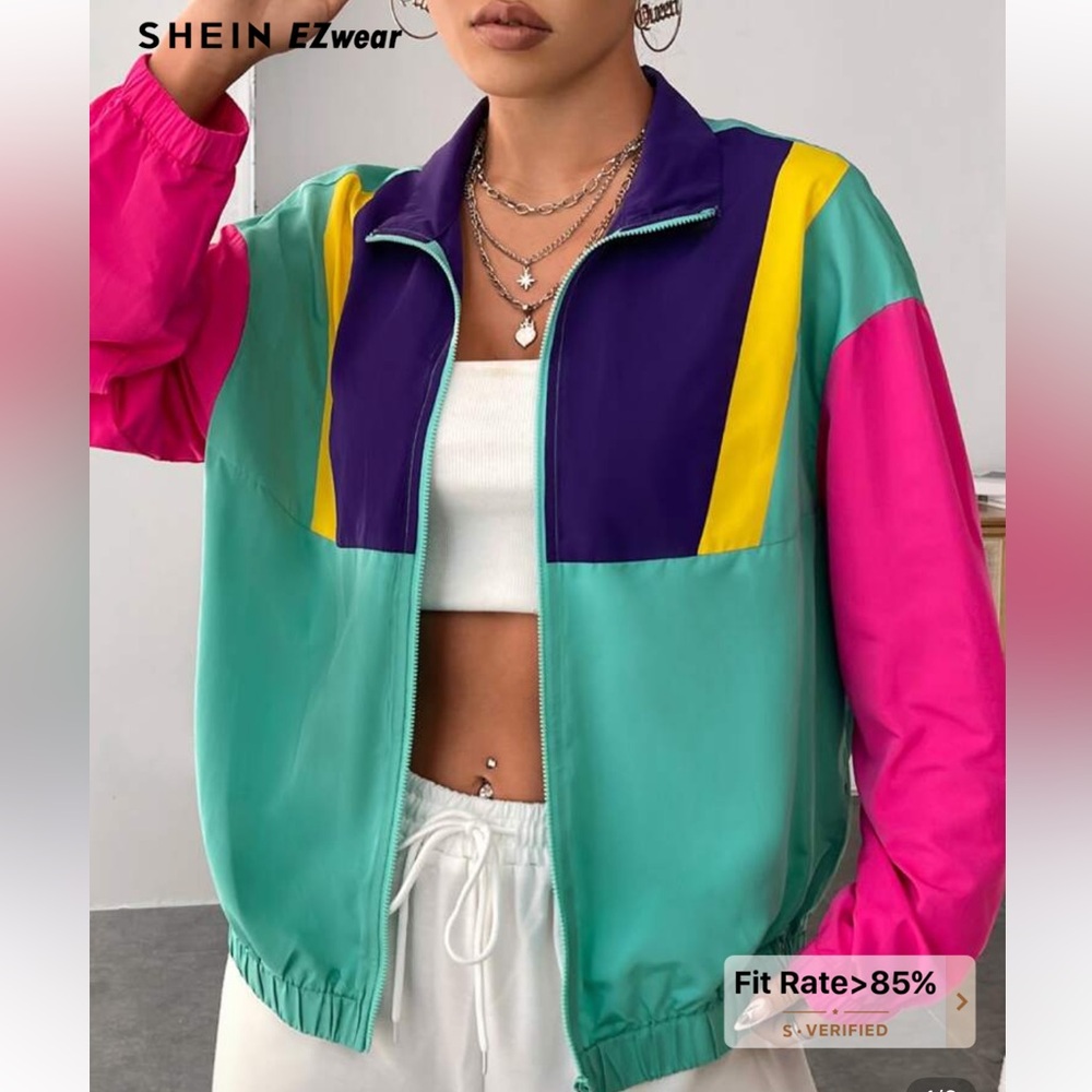 SHEIN Multicolor 80’s Style Bomber Jacket